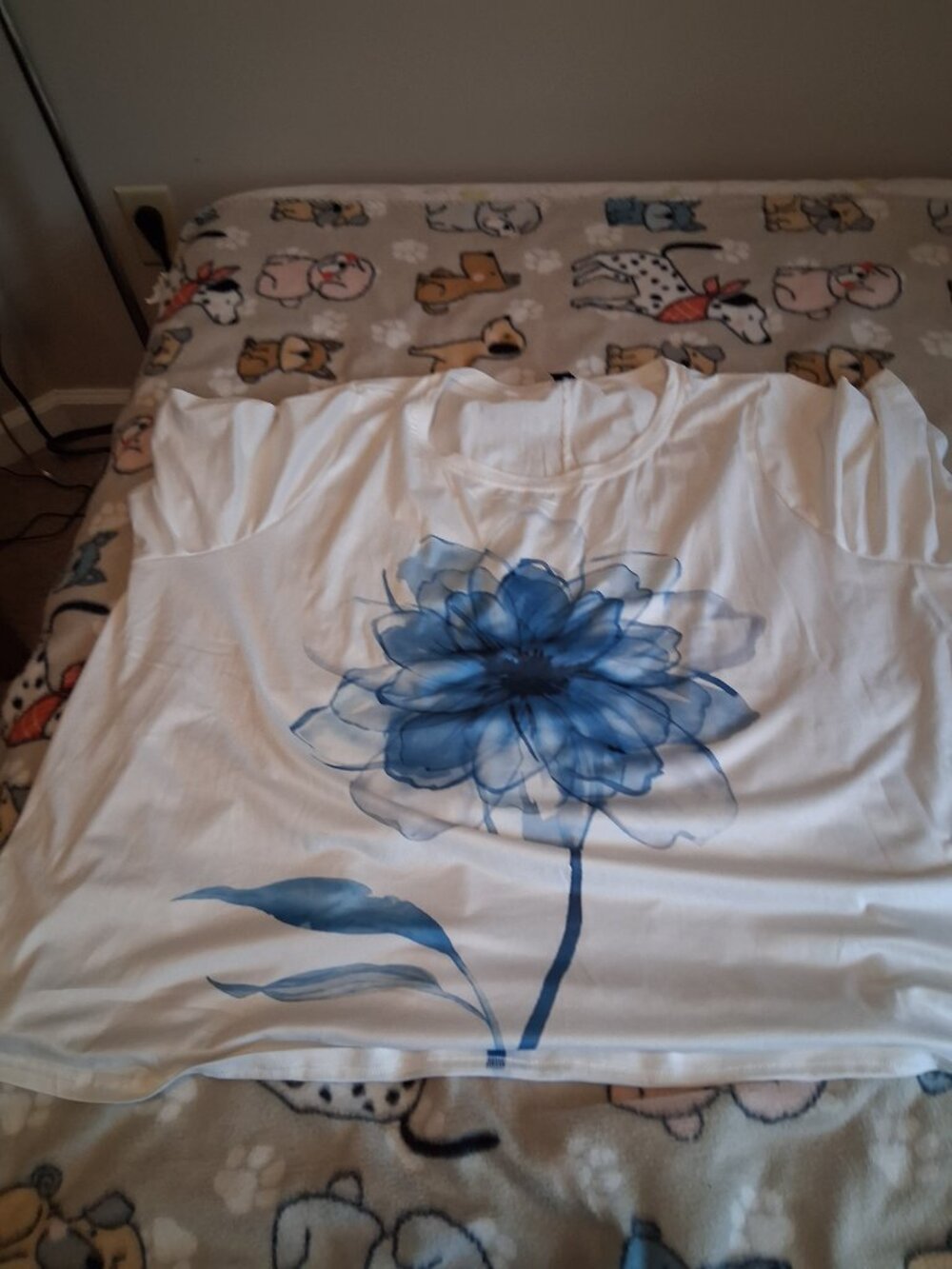 white shirt with blue flower  plus womans